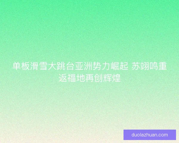 单板滑雪大跳台亚洲势力崛起 苏翊鸣重返福地再创辉煌