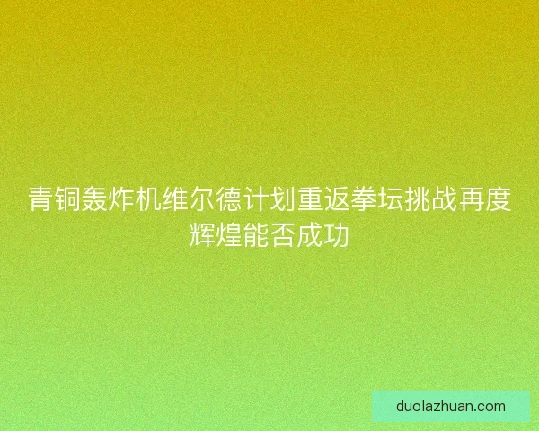 青铜轰炸机维尔德计划重返拳坛挑战再度辉煌能否成功